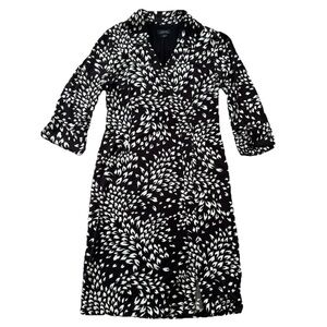 Tahari ASL Faux Wrap Dress 8 Brown Ivory Abstract Print Work Cocktail